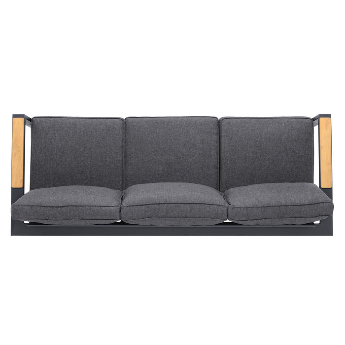 Palau Outdoor Sofa in Dark Gray with Natural Teak Wood Accent and Cushions