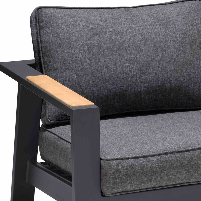 Palau Outdoor Sofa in Dark Gray with Natural Teak Wood Accent and Cushions - Furniture City (CA)l