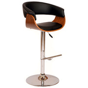 Paris Black Faux Leather Adjustable Height Swivel Walnut Wood and Chrome Bar Stool - Furniture City (CA)l