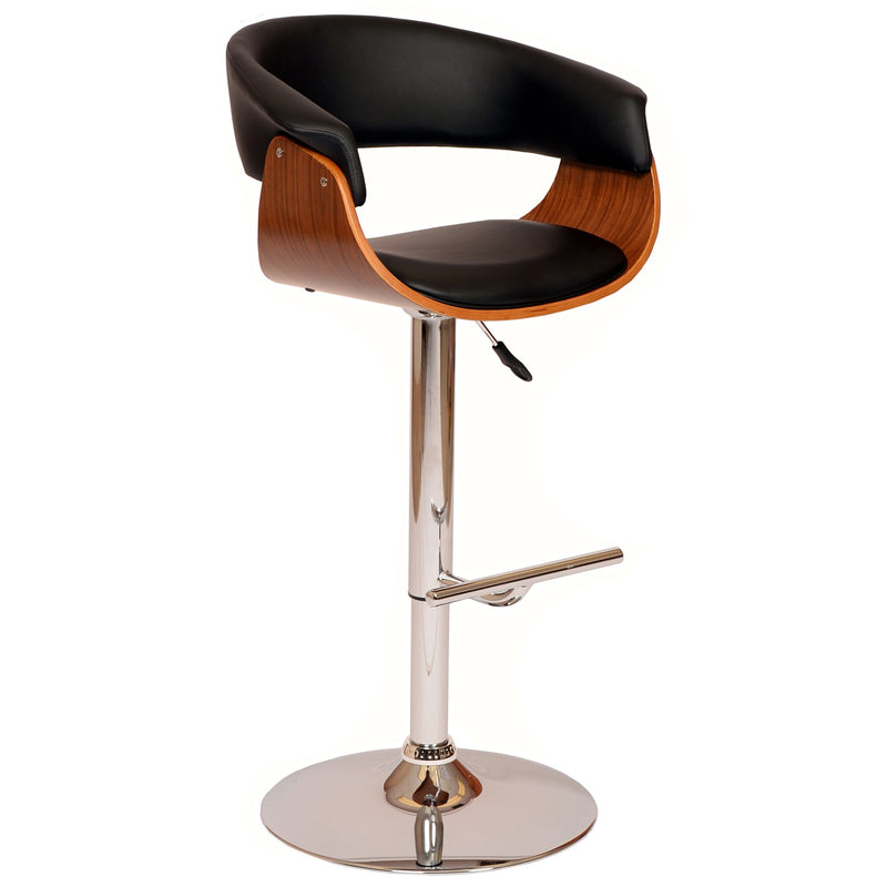 Paris Black Faux Leather Adjustable Height Swivel Walnut Wood and Chrome Bar Stool - Furniture City (CA)l