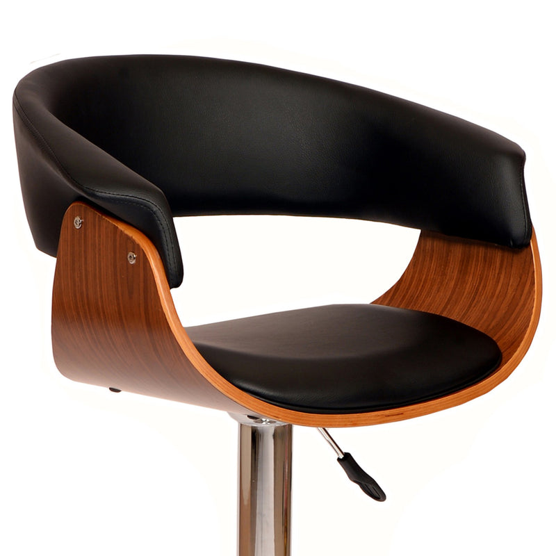 Paris Black Faux Leather Adjustable Height Swivel Walnut Wood and Chrome Bar Stool - Furniture City (CA)l