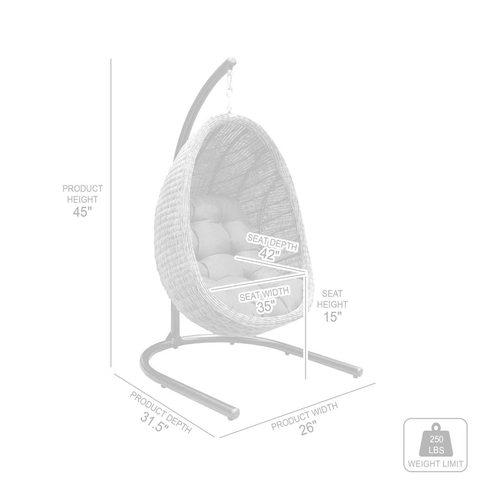 Pisces Indoor Outdoor Hanging Egg Swing Chair in Espresso Wicker with Black Iron Stand