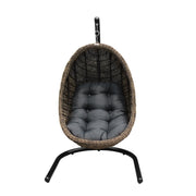Pisces Indoor Outdoor Hanging Egg Swing Chair in Espresso Wicker with Black Iron Stand - Furniture City (CA)l