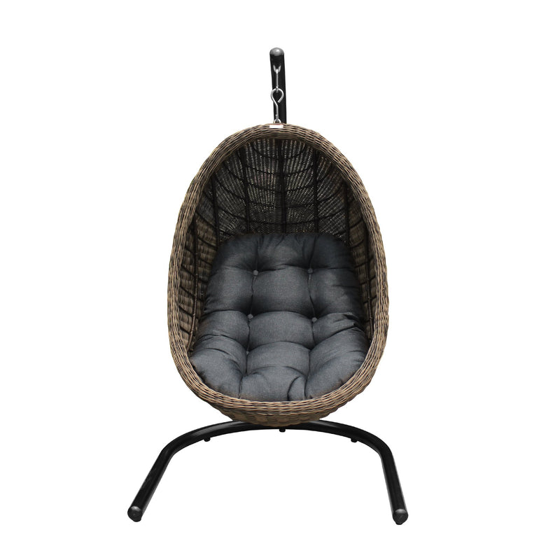 Pisces Indoor Outdoor Hanging Egg Swing Chair in Espresso Wicker with Black Iron Stand - Furniture City (CA)l
