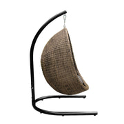 Pisces Indoor Outdoor Hanging Egg Swing Chair in Espresso Wicker with Black Iron Stand - Furniture City (CA)l