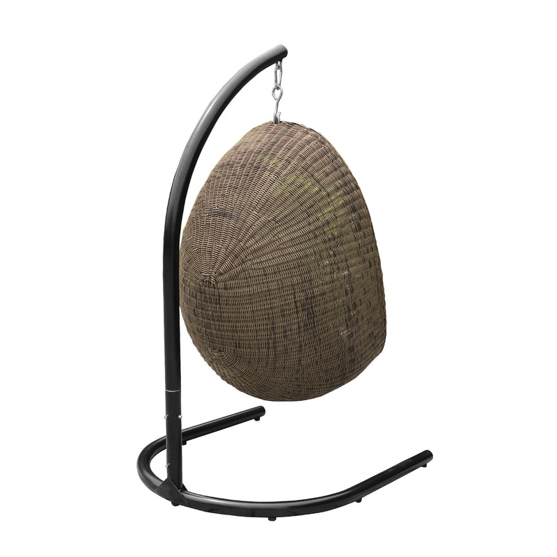 Pisces Indoor Outdoor Hanging Egg Swing Chair in Espresso Wicker with Black Iron Stand - Furniture City (CA)l