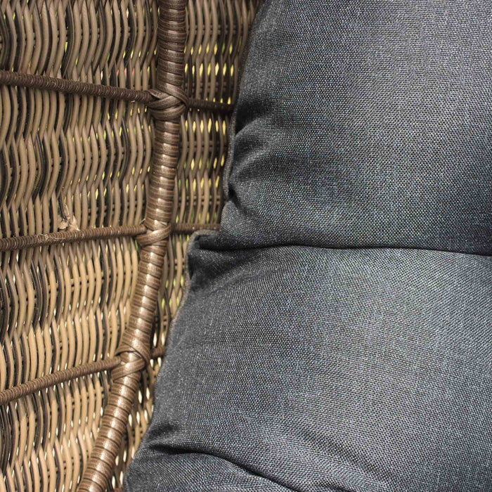 Pisces Indoor Outdoor Hanging Egg Swing Chair in Espresso Wicker with Black Iron Stand