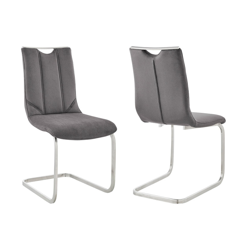 Pacific Dining Room Accent Chair in Gray Fabric and Brushed Stainless Steel Finish - Set of 2 - Furniture City (CA)l