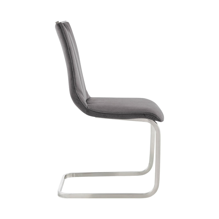 Pacific Dining Room Accent Chair in Gray Fabric and Brushed Stainless Steel Finish - Set of 2