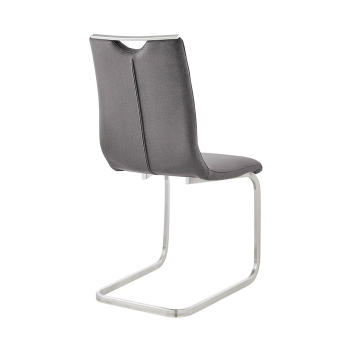 Pacific Dining Room Accent Chair in Gray Fabric and Brushed Stainless Steel Finish - Set of 2