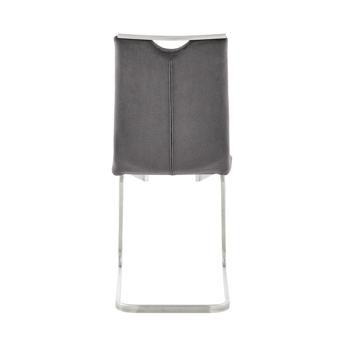 Pacific Dining Room Accent Chair in Gray Fabric and Brushed Stainless Steel Finish - Set of 2