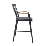Portals Outdoor Patio Aluminum Barstool in Black with Natural Teak Wood Accent and Cushions - Furniture City (CA)l