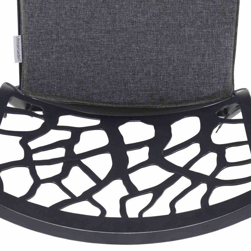 Portals Outdoor Patio Aluminum Barstool in Black with Natural Teak Wood Accent and Cushions - Furniture City (CA)l