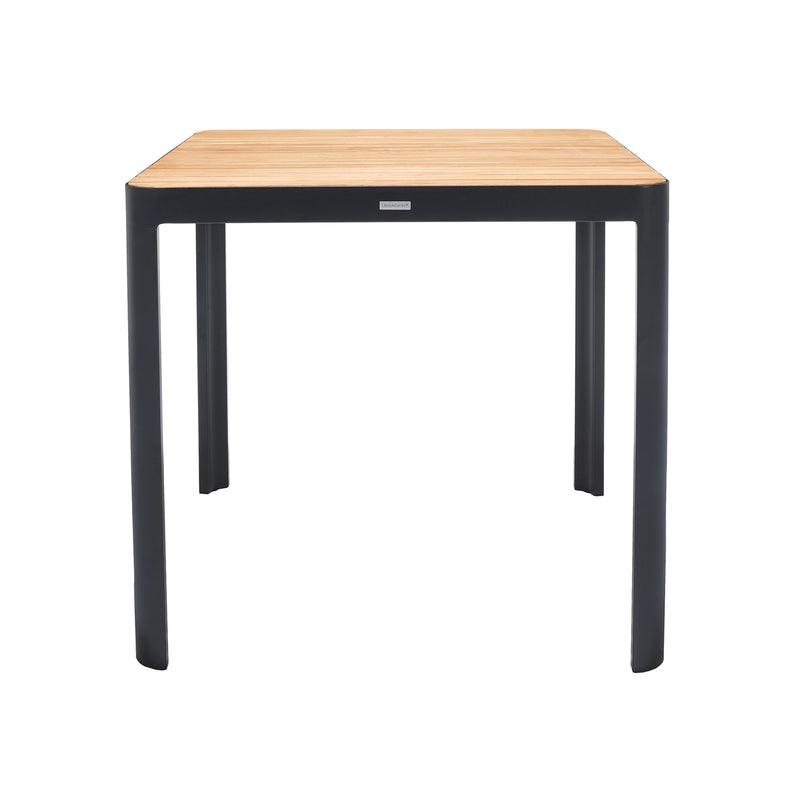 Portals Outdoor Square Bar Table in Natural Teak Wood Top and Black Frame - Furniture City (CA)l