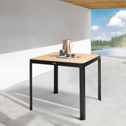 Portals Outdoor Square Bar Table in Natural Teak Wood Top and Black Frame - Furniture City (CA)l