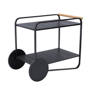 Portals Outdoor Accent Cart in Black Finish and Natural Teak Wood Accent - Furniture City (CA)l