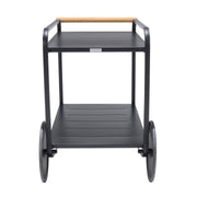 Portals Outdoor Accent Cart in Black Finish and Natural Teak Wood Accent - Furniture City (CA)l