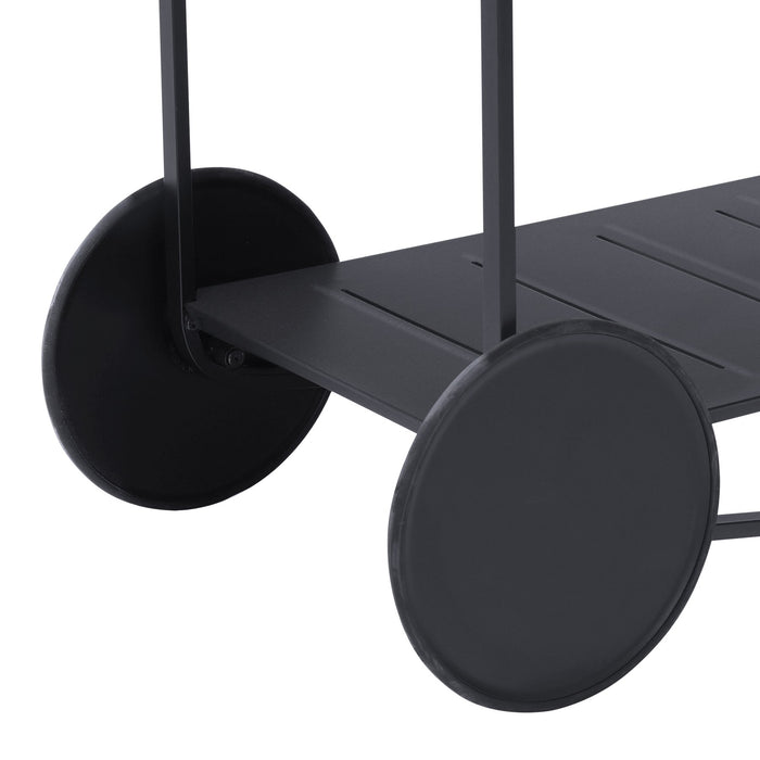 Portals Outdoor Accent Cart in Black Finish and Natural Teak Wood Accent