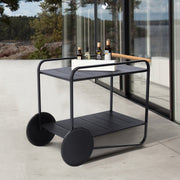 Portals Outdoor Accent Cart in Black Finish and Natural Teak Wood Accent - Furniture City (CA)l