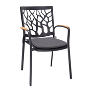 Portals Outdoor Patio Aluminum Chair in Black with Natural Teak Wood Accent-Set of 2 - Furniture City (CA)l