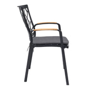 Portals Outdoor Patio Aluminum Chair in Black with Natural Teak Wood Accent-Set of 2 - Furniture City (CA)l