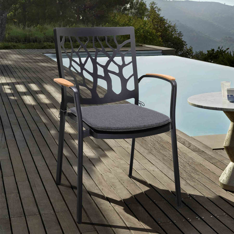 Portals Outdoor Patio Aluminum Chair in Black with Natural Teak Wood Accent-Set of 2 - Furniture City (CA)l