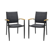Portals Outdoor Black Aluminum Stacking Dining Chair with Teak Arms - Set of 2 - Furniture City (CA)l