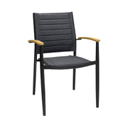 Portals Outdoor Black Aluminum Stacking Dining Chair with Teak Arms - Set of 2 - Furniture City (CA)l