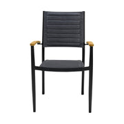 Portals Outdoor Black Aluminum Stacking Dining Chair with Teak Arms - Set of 2 - Furniture City (CA)l