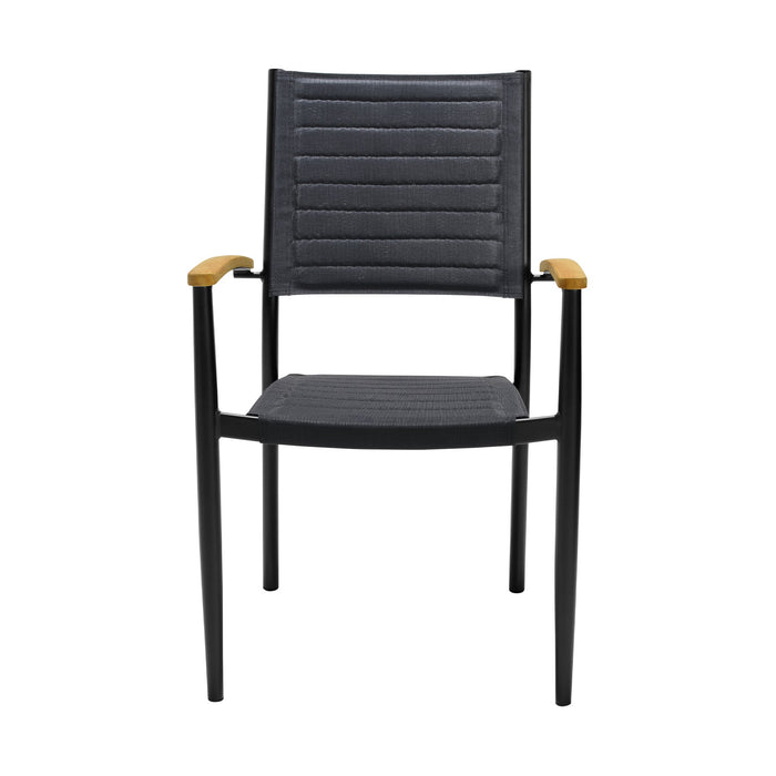 Portals Outdoor Black Aluminum Stacking Dining Chair with Teak Arms - Set of 2