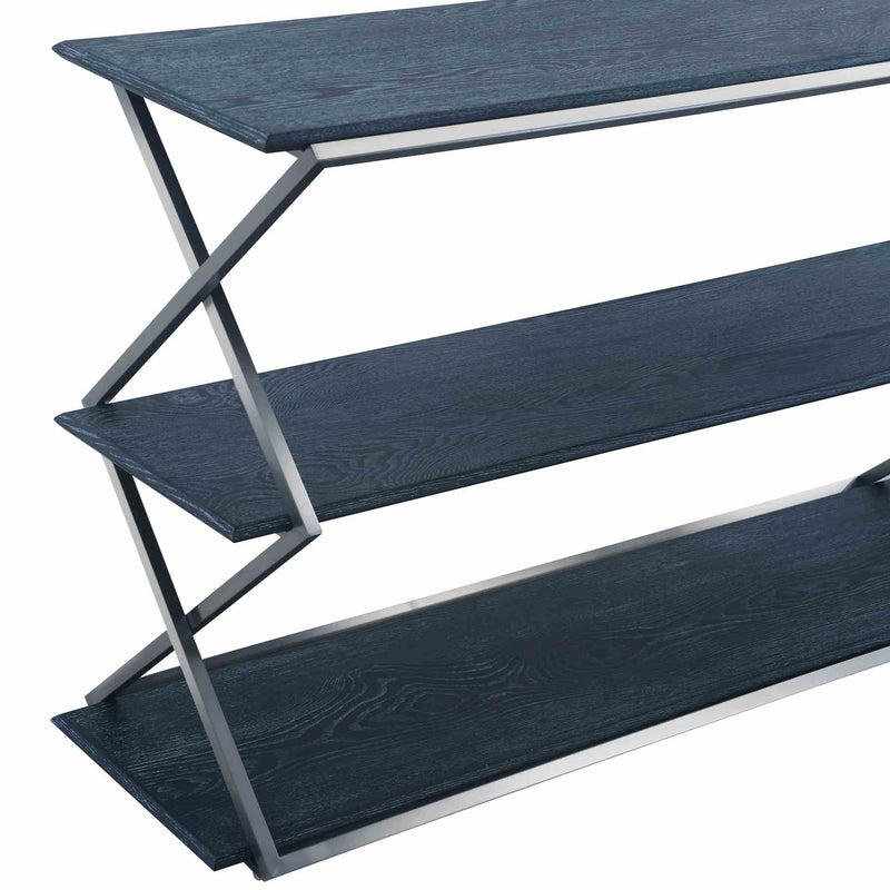 Westlake 3-Tier Black Console Table with Brushed Stainless Steel Frame - Furniture City (CA)l