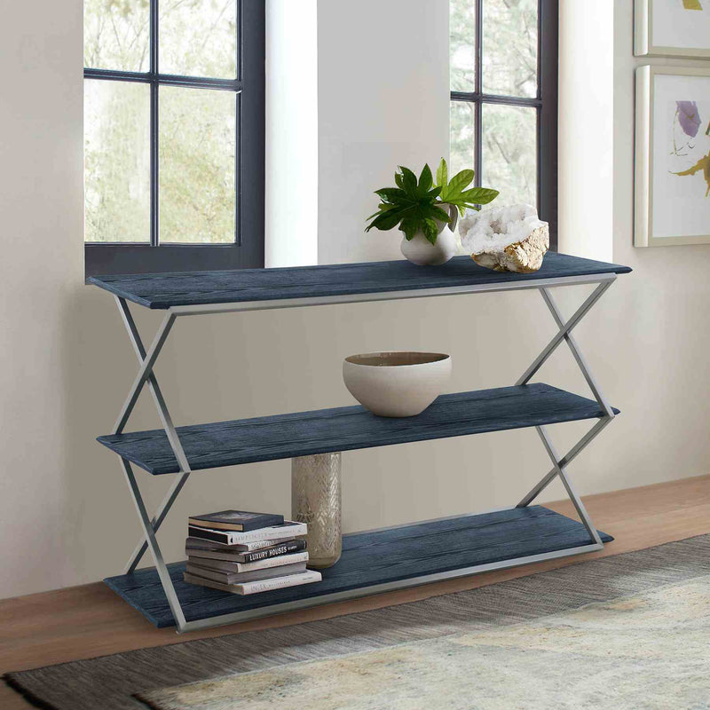 Westlake 3-Tier Black Console Table with Brushed Stainless Steel Frame - Furniture City (CA)l