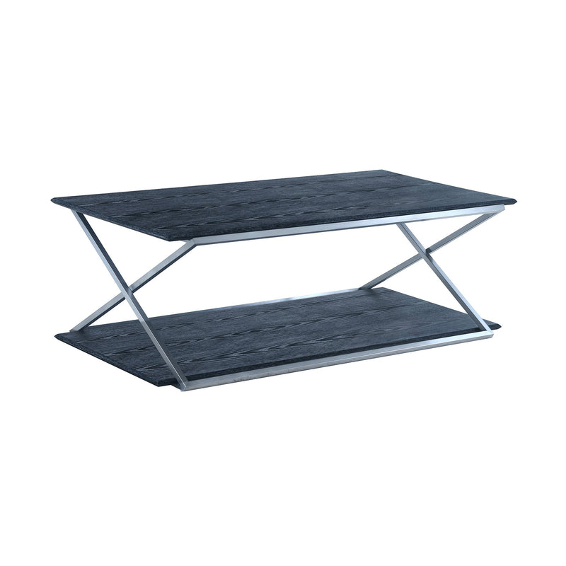 Westlake Black Veneer Coffee Table with Brushed Stainless Steel Frame - Furniture City (CA)l