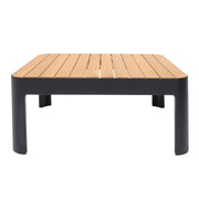 Portals Outdoor Square Coffee Table in Black Finish with Natural Teak Wood Top - Furniture City (CA)l