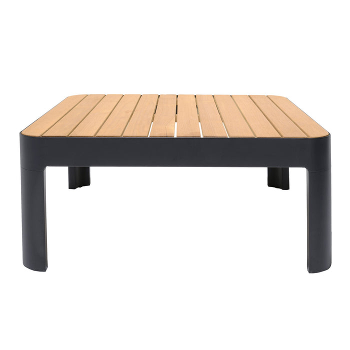 Portals Outdoor Square Coffee Table in Black Finish with Natural Teak Wood Top