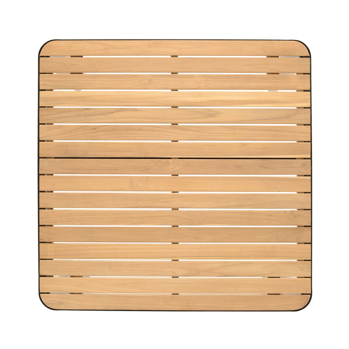 Portals Outdoor Square Coffee Table in Black Finish with Natural Teak Wood Top