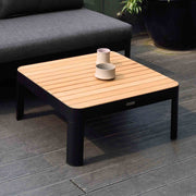 Portals Outdoor Square Coffee Table in Black Finish with Natural Teak Wood Top - Furniture City (CA)l