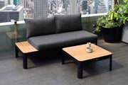 Portals Outdoor Square Coffee Table in Black Finish with Natural Teak Wood Top - Furniture City (CA)l