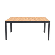 Portals Outdoor Rectangle Dining Table in Black Finish with Natural Teak Wood Top - Furniture City (CA)l