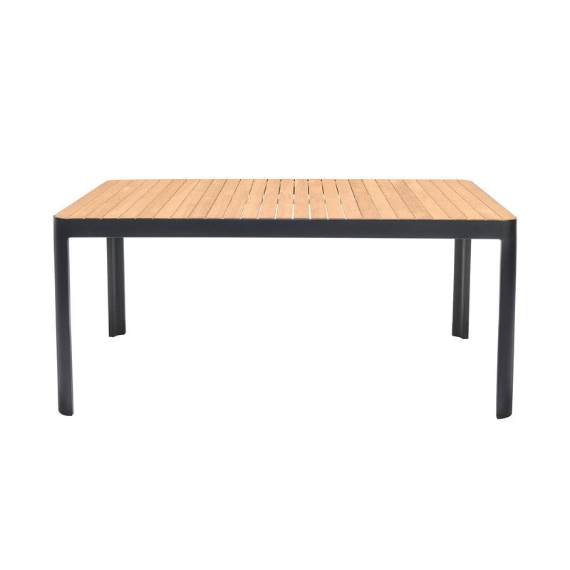 Portals Outdoor Rectangle Dining Table in Black Finish with Natural Teak Wood Top - Furniture City (CA)l
