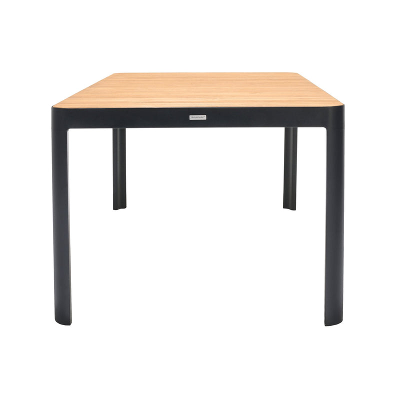 Portals Outdoor Rectangle Dining Table in Black Finish with Natural Teak Wood Top - Furniture City (CA)l