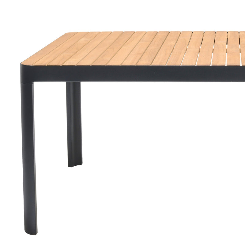 Portals Outdoor Rectangle Dining Table in Black Finish with Natural Teak Wood Top - Furniture City (CA)l