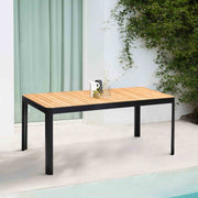 Portals Outdoor Rectangle Dining Table in Black Finish with Natural Teak Wood Top - Furniture City (CA)l