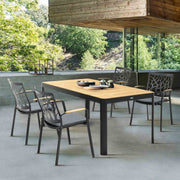 Portals Outdoor Rectangle Dining Table in Black Finish with Natural Teak Wood Top - Furniture City (CA)l