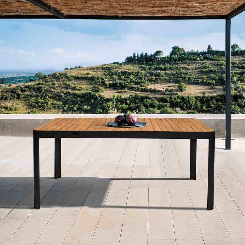 Portals Outdoor Black Rectangle Teak Wood & Aluminum Dining Table - Furniture City (CA)l