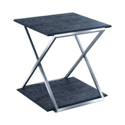 Westlake Black Veneer End Table with Brushed Stainless Steel Frame - Furniture City (CA)l