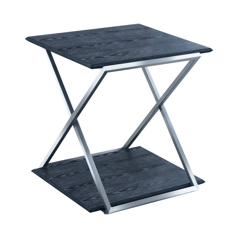 Westlake Black Veneer End Table with Brushed Stainless Steel Frame - Furniture City (CA)l