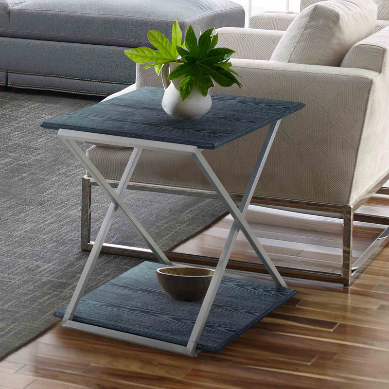 Westlake Black Veneer End Table with Brushed Stainless Steel Frame - Furniture City (CA)l