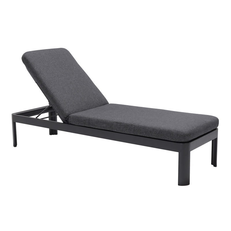 Portals Outdoor Chaise Lounge Chair in Black Finish and Gray Cushions - Furniture City (CA)l