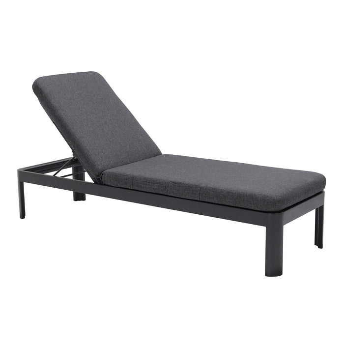 Portals Outdoor Chaise Lounge Chair in Black Finish and Gray Cushions